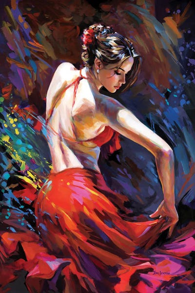 Contemporary Fine Art: Passionate Flamenco Dancer by Leon Devenice