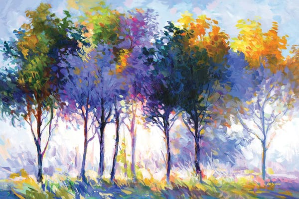 Leon Devenice: Radiant Trees In The Morning Glow by Leon Devenice