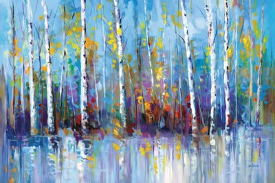 Colorful Birch Trees by Leon Devenice framed canvas print