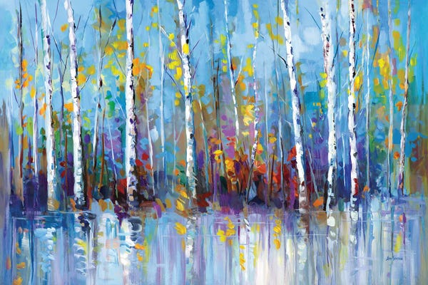 Leon Devenice: Colorful Birch Trees by Leon Devenice