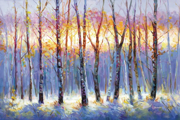 Leon Devenice: Sunrise Over The Birch Tree Forest by Leon Devenice