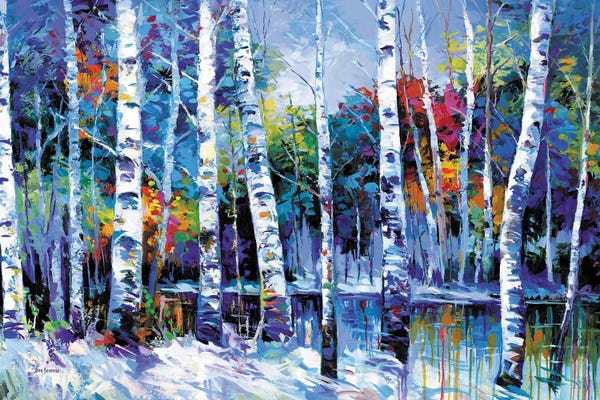 Abstract: Colorful Birch Tree Forest by Leon Devenice