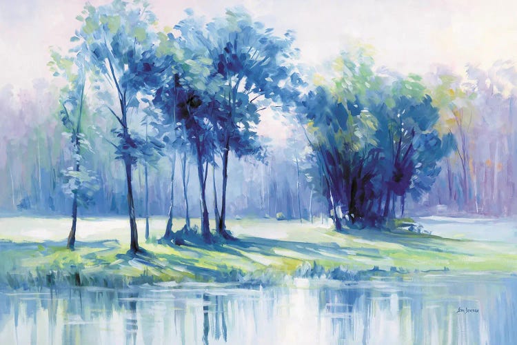 Serene Trees By A Reflective River by Leon Devenice wall art