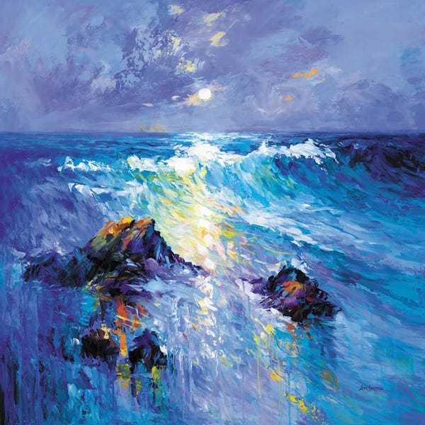 Leon Devenice: Seascape With Crashing Waves Over Rocky Coast by Leon Devenice