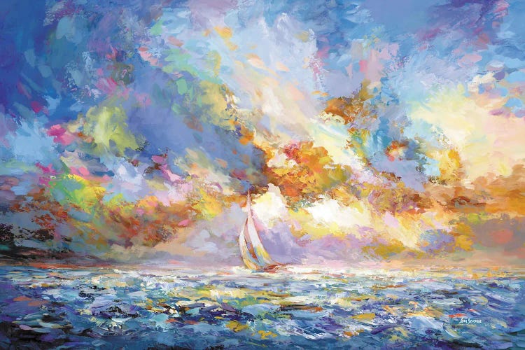 Sailboat Journey Through A Sunset Ocean by Leon Devenice wall art