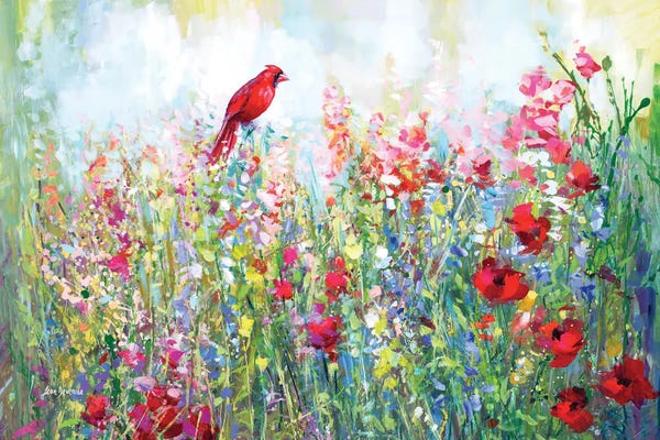 Cardinals: Cardinal Among The Wildflowers by Leon Devenice