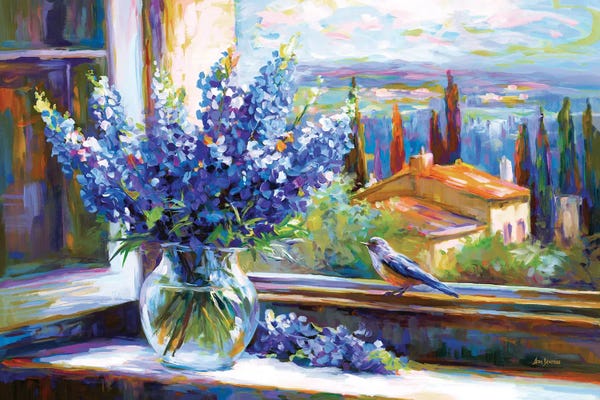 Leon Devenice: Bluebonnets By The Countryside View by Leon Devenice