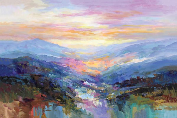 Leon Devenice: Mountains In A Serene Valley by Leon Devenice