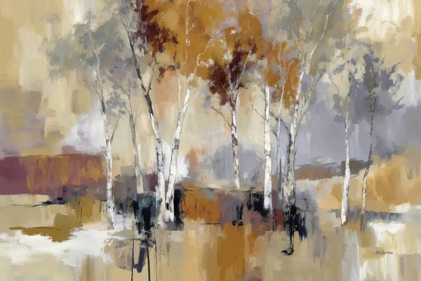 Leon Devenice: Birch Tree Forest With Warm Earth Tones by Leon Devenice