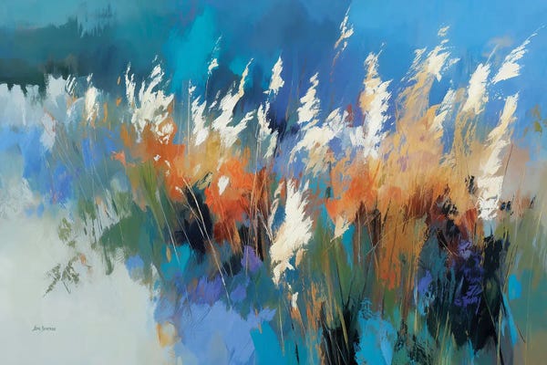 Leon Devenice: Abstract Floral Meadow With Tall Grasses In Vibrant Colors by Leon Devenice