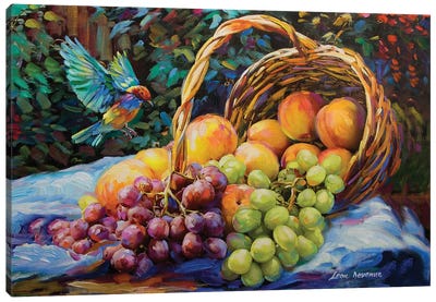 Peaches And Grapes Canvas Art Print - Food & Drink Still Life