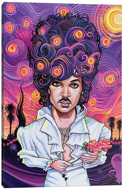 Purple Rain On A Starry Night Canvas Art Print - R&B & Soul Music Art