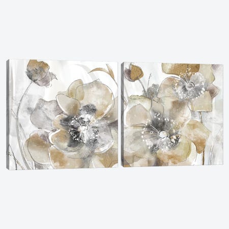 Taupe Spring Poppy Diptych Canvas Print Set #DVN2HSET001} by Maria Donovan Canvas Art