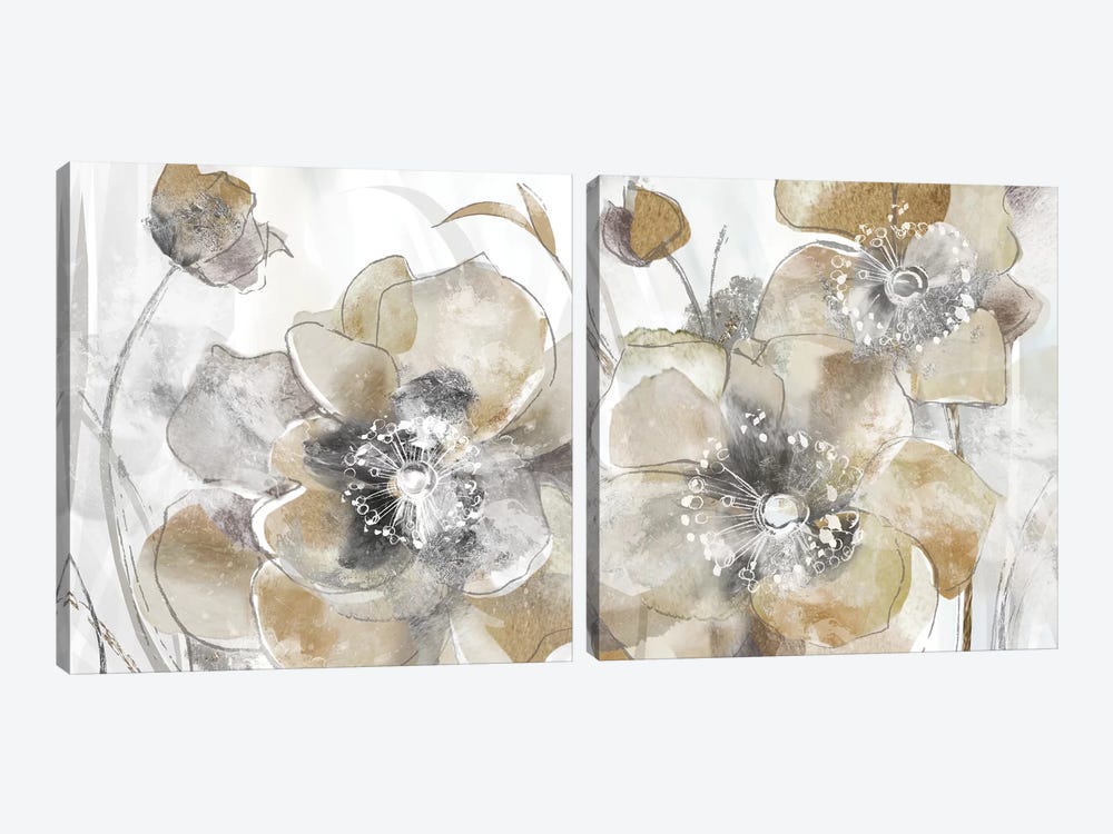 Taupe Spring Poppy Diptych by Maria Donovan 2-piece Canvas Art