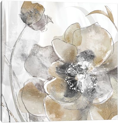 Taupe Spring Poppy I Canvas Art Print - Black, White & Gold Art