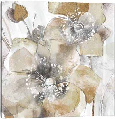 Taupe Spring Poppy II Canvas Art Print - Black, White & Gold Art