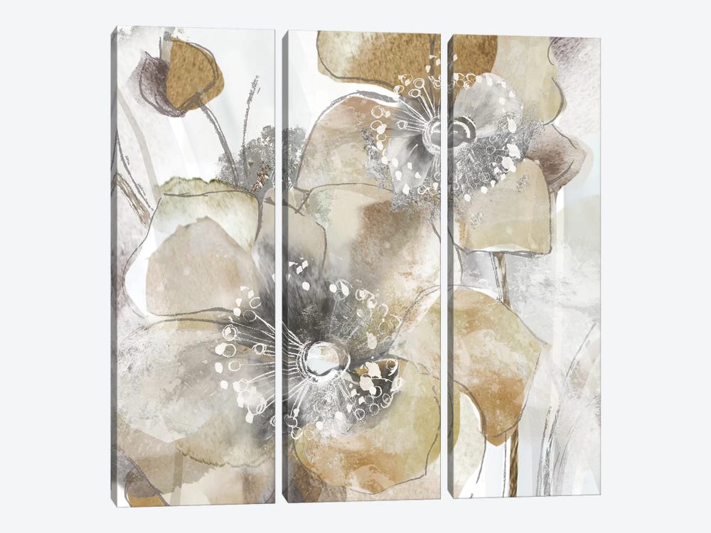 Taupe Spring Poppy II by Maria Donovan 3-piece Canvas Art Print