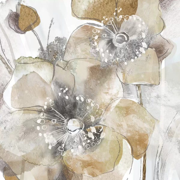 Black & White & Gold: Taupe Spring Poppy II by Maria Donovan