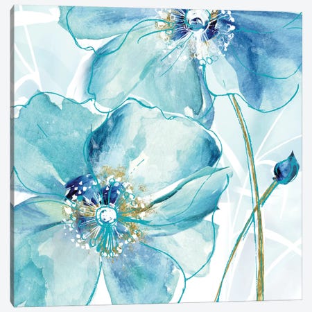 Blue Spring Poppy II Canvas Print #DVN9} by Maria Donovan Canvas Artwork