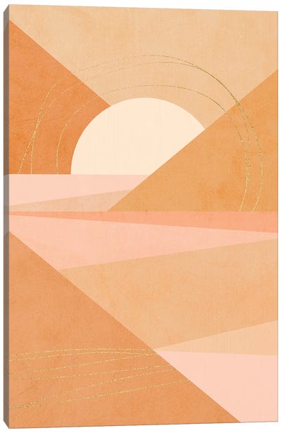 Midmod Geo I Pastel Sunrise & Gold Canvas Art Print - '70s Sunsets