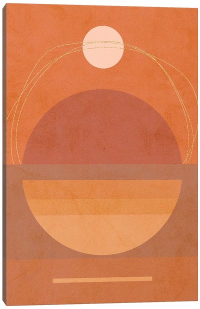 Midmod Geo VI Terracotta Moon & Sun Canvas Art Print - '70s Sunsets