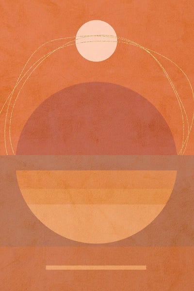 The Seventies: Midmod Geo VI Terracotta Moon & Sun by Dominique Vari
