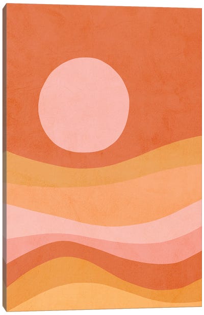 Midmod Peachy Summer Sunset Canvas Art Print - '70s Sunsets