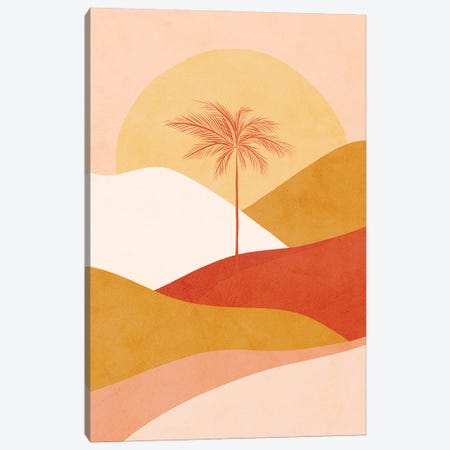 Midmod Tropical Palm Sunset 1 Peach Canvas Print #DVR77} by Dominique Vari Canvas Artwork
