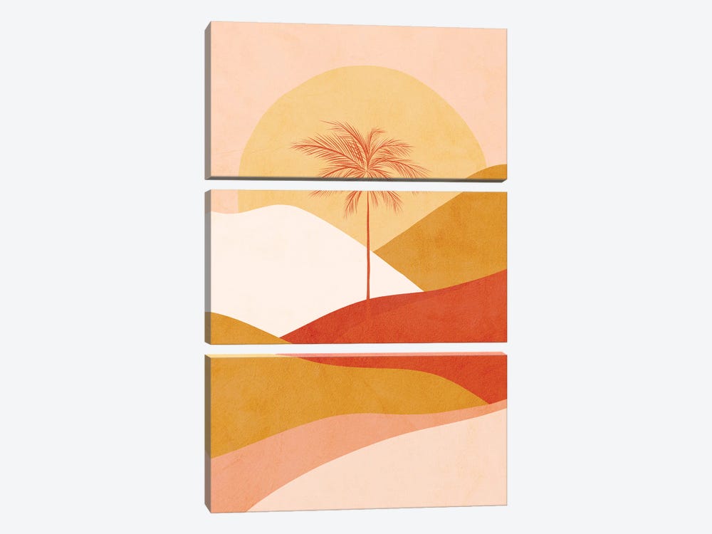 Midmod Tropical Palm Sunset 1 Peach by Dominique Vari 3-piece Canvas Art Print