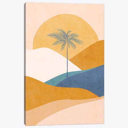 Midmod Tropical Palm Sunset II Blue Canvas Print #DVR78} by Dominique Vari Canvas Art Print