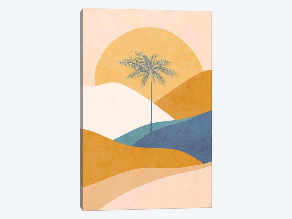 Midmod Tropical Palm Sunset II Blue 1-piece Canvas Wall Art