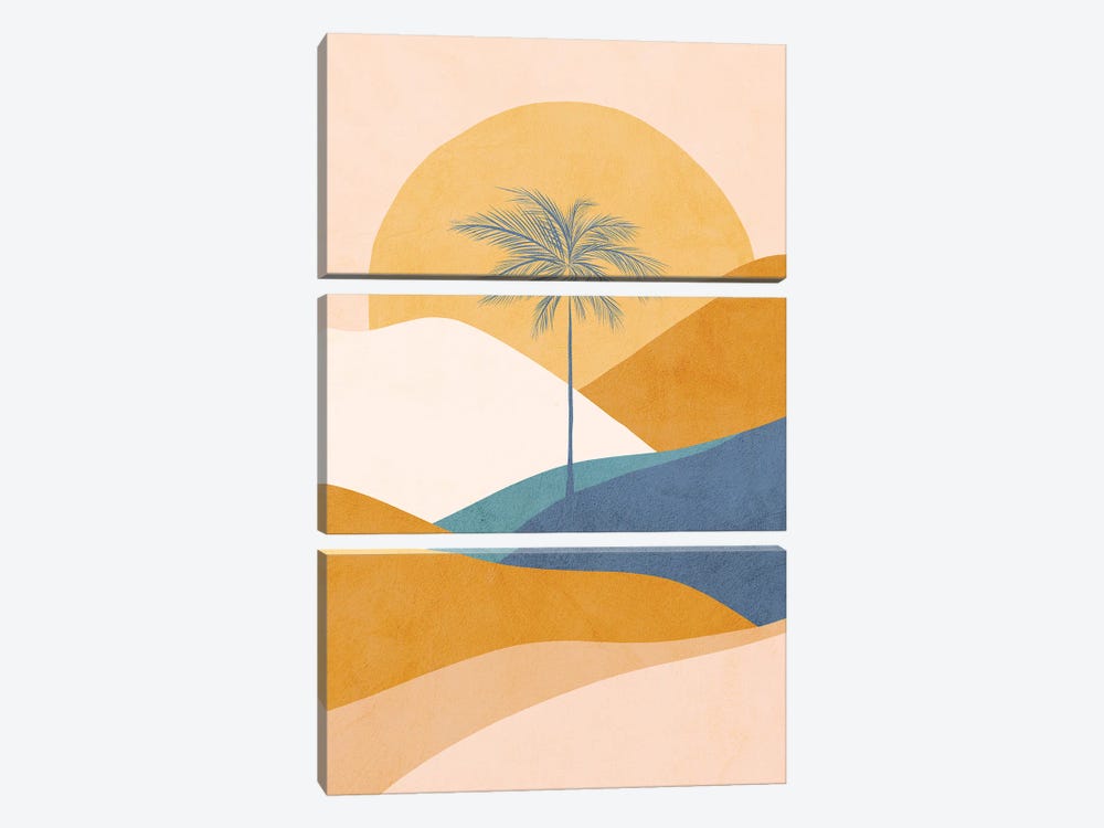 Midmod Tropical Palm Sunset II Blue by Dominique Vari 3-piece Canvas Artwork