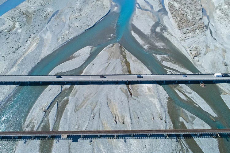 Road And Rail Bridges Across Rakaia River, Rakaia, Mid Canterbury, South Island, New Zealand by David Wall wall art