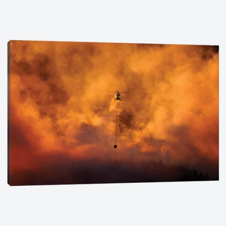 Smokey Sunset And Helicopter Fighting Fire At Burnside, Dunedin, South Island, New Zealand Canvas Print #DWA51} by David Wall Canvas Print