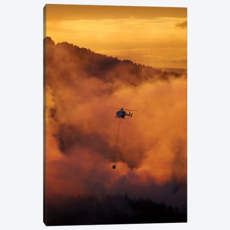 Smokey Sunset And Helicopter Fighting Fire At Burnside, Dunedin, South Island, New Zealand Canvas Print #DWA52} by David Wall Canvas Print