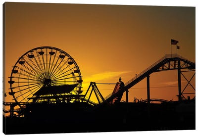 Pacific Wheel & West Coaster At Sunset, Santa Monica Pier, Santa Monica, California, USA Canvas Art Print