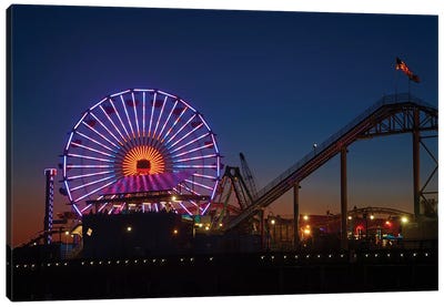 Pacific Wheel & West Coaster At Night, Santa Monica Pier, Santa Monica, California, USA Canvas Art Print