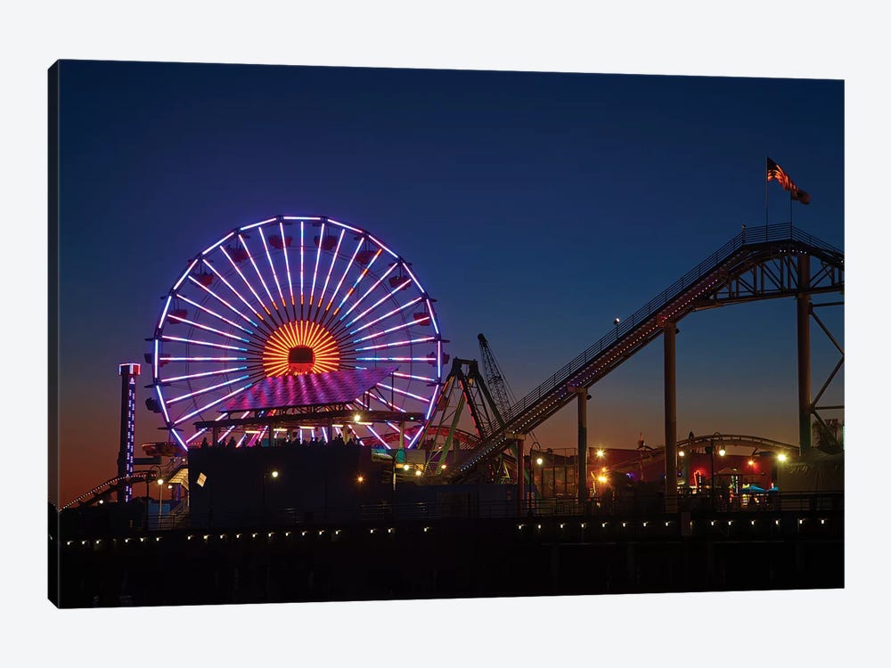 Pacific Wheel & West Coaster At Night, Santa Monica Pier, Santa Monica, California, USA 1-piece Canvas Artwork
