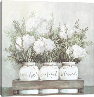 White Flower Jars Canvas Art Print - Neutrals