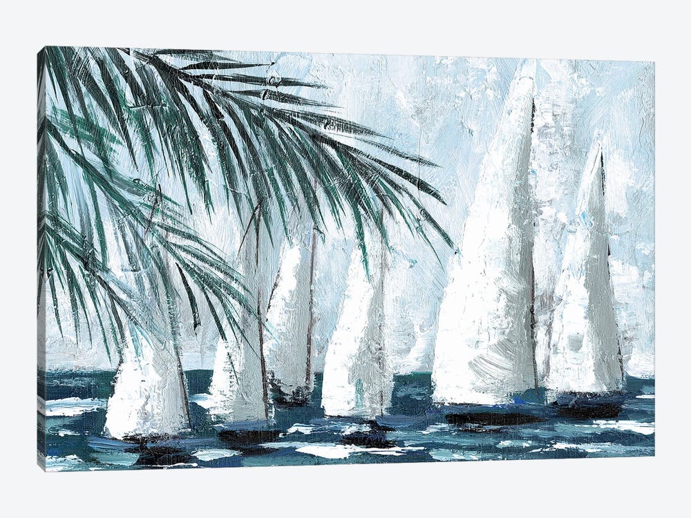 Sailboats Behind The Palms by Dogwood Portfolio 1-piece Canvas Wall Art