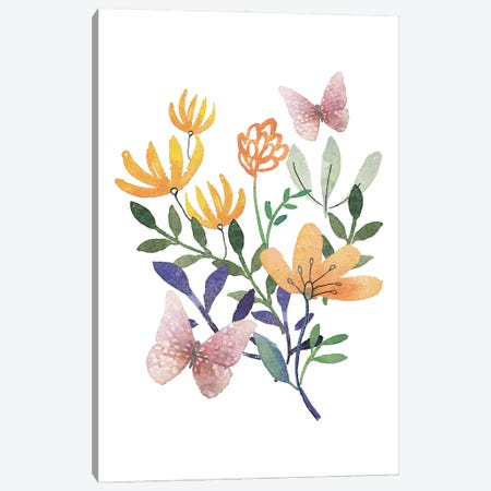 Butterflies And Flowers Canvas Print #DWD9} by Dogwood Portfolio Canvas Art Print