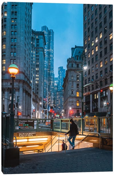 Blue Hour In New York's Financial District Canvas Art Print