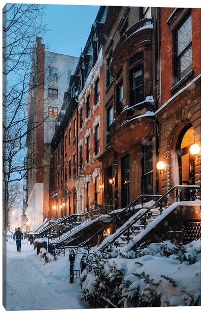 Snowy Night In Brooklyn Heights Canvas Art Print - Brooklyn Art