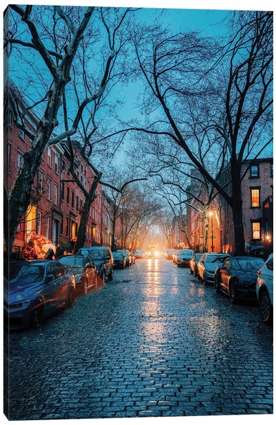 Rainy Cobblestone Streets In Brooklyn Canvas Art Print