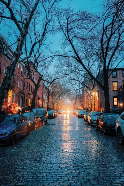 Dylan Walker: Rainy Cobblestone Streets In Brooklyn by Dylan Walker