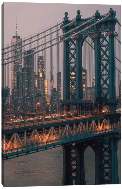 Manhattan Bridge With The Manhattan Skyline Canvas Art Print - Brooklyn Art