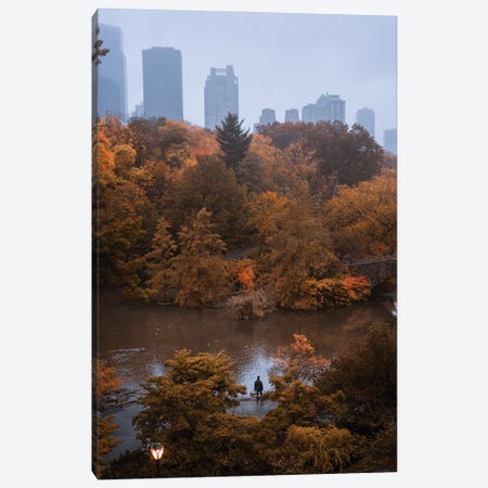 Lone Man In Central Park During Fall Canvas Print #DWK71} by Dylan Walker Art Print