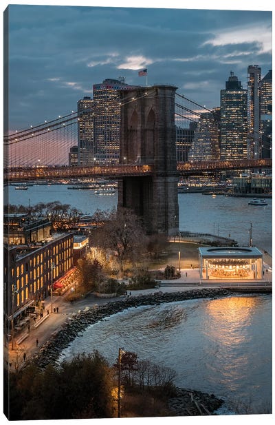 Evening In Dumbo Canvas Art Print - Brooklyn Bridge