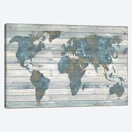 World Map On Wood Canvas Print #DWL5} by Jamie MacDowell Canvas Art