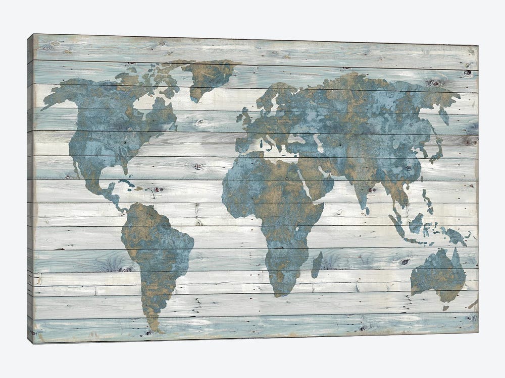 World Map On Wood by Jamie MacDowell 1-piece Canvas Wall Art